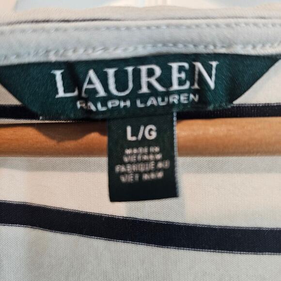 Lauren Ralph Lauren Midi Dress Women Large White Striped Y2K Sleeveless Preppy - Picture 9 of 10